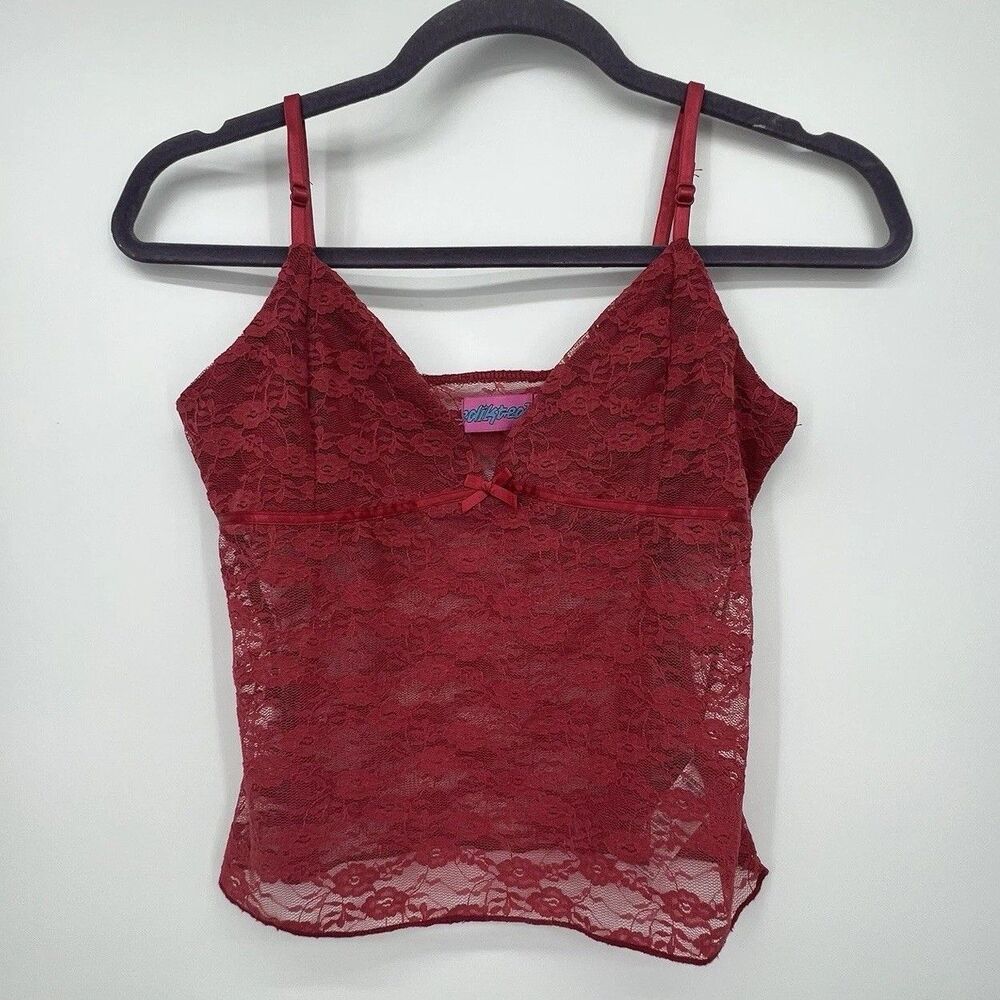 Edikted Womens Red Sheer Floral Lace Tank Cami Sz M Crop Y2K Coquette Romantic